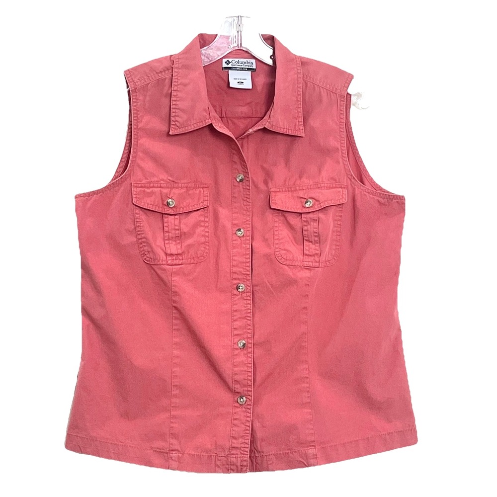 Columbia Women's Sleeveless Shirt XL Coral Button‎ Up Pockets Outdoors Gorpcore